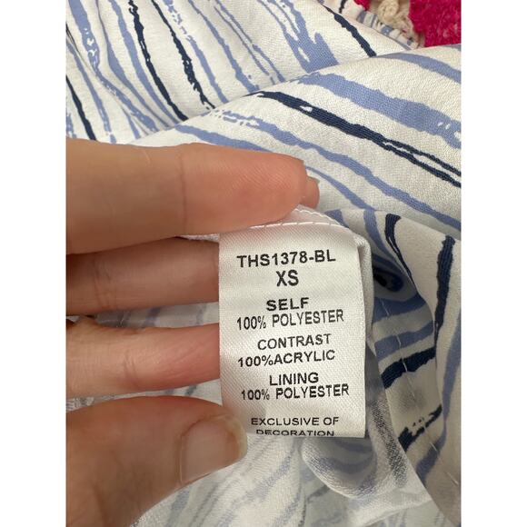 THML Top Womens XS Blue Flowy Tank Pink Crochet Floral Cottage Boho Halter - Picture 3 of 6